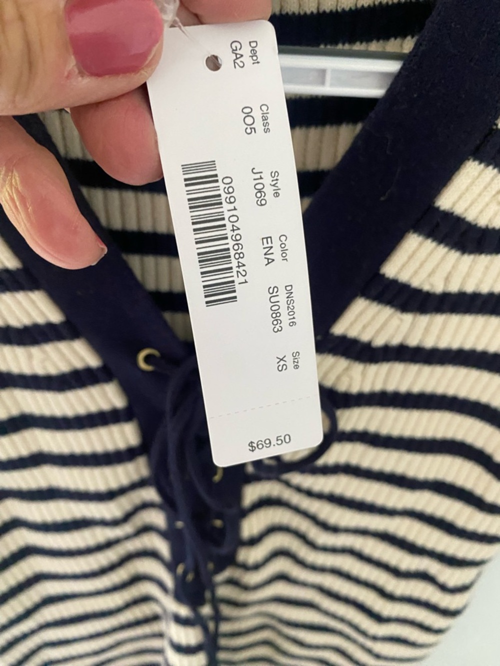 J. Crew Striped Lace-Up Ribbed Tank - Cream & Navy - Picture 4 of 5